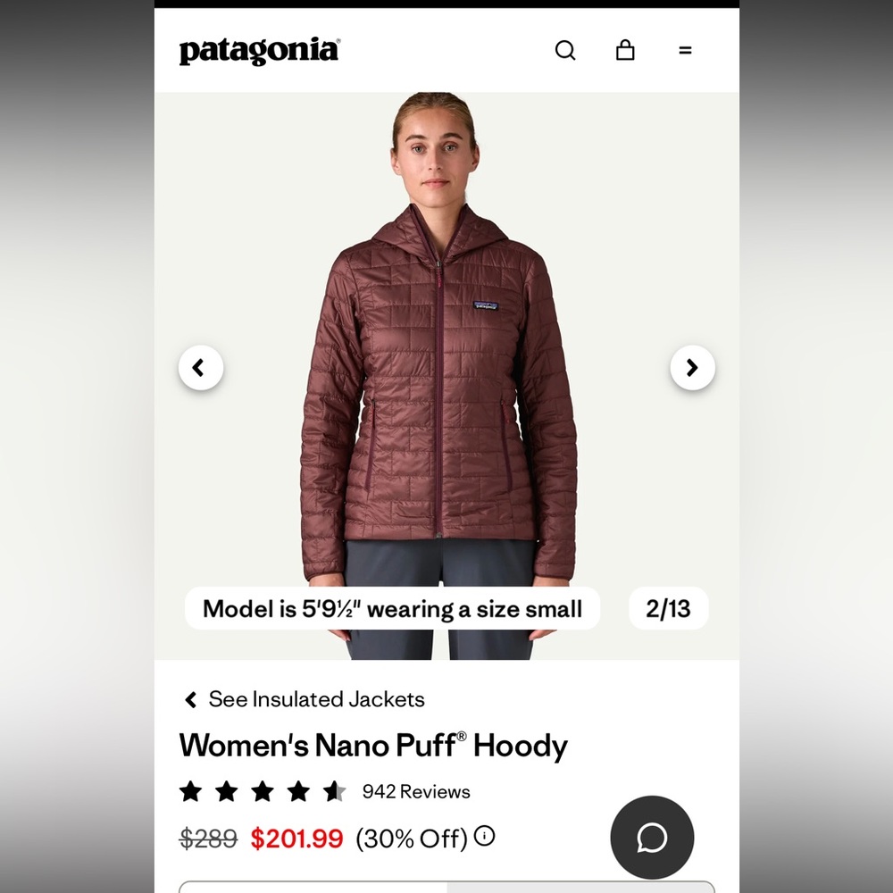 Patagonia Women’s XS Nano Puff Hoody Dark Ruby Quilted Hooded Jacket Coat Spring